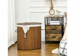 Cesta para la colada de 100 l con tapa y asas, clasificador de ropa con 2 bolsas, bambú, marrón (62,5 x 37 x 60,5 cm) Marru00f3n Sale
