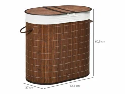 Cesta para la colada de 100 l con tapa y asas, clasificador de ropa con 2 bolsas, bambú, marrón (62,5 x 37 x 60,5 cm) Marru00f3n Sale
