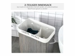 Cesta para la colada de 100 l con 2 compartimentos, bambú, (52 x 32 x 63 cm)^ New