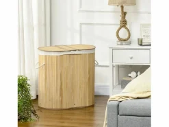 Cesta para la ropa con tapa, 2 compartimentos extraíbles, bambú natural, organizada y ventilada (62,5 x 37 x 60,5 cm) Marru00f3n
