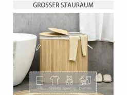 Cesta para la ropa con tapa, 2 compartimentos extraíbles, bambú natural, organizada y ventilada (62,5 x 37 x 60,5 cm) Marru00f3n