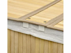 Cesta para la ropa con tapa, 2 compartimentos extraíbles, bambú natural, organizada y ventilada (62,5 x 37 x 60,5 cm) Marru00f3n