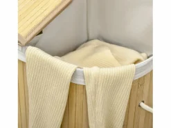 Cesta para la ropa con tapa, 2 compartimentos extraíbles, bambú natural, organizada y ventilada (62,5 x 37 x 60,5 cm) Marru00f3n