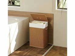 Cesta para la ropa con tapa, bambú, con bolsa extraíble, 72L, beige (40x30x60 cm) Marru00f3n