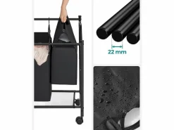Cesta para la ropa sucia Valora negra de 4 compartimentos con ruedas, 140 l^ New