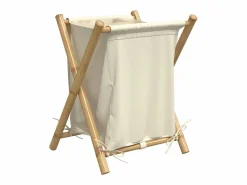 Cesto De Ropa|Cesta para la ropa sucia de bambú color blanco crema 45x55x63,5 cm