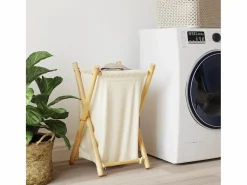 Cesto De Ropa|Cesta para la ropa sucia de bambú color blanco crema 41,5x36x63,5 cm