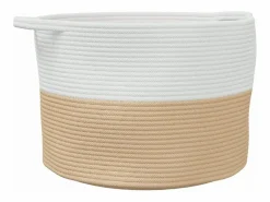 Cesta para ropa beige y blanca Ø55x36 cm algodón^ Clearance