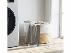 Cesta para ropa beige y blanca Ø55x36 cm algodón^ Clearance