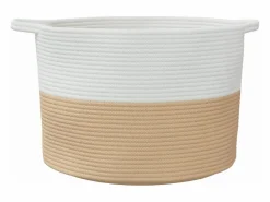 Cesta para ropa beige y blanca Ø55x36 cm algodón^ Clearance