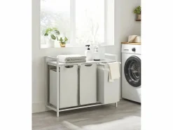 Cesta para ropa blanca Valora de 3 compartimentos con tapa de MDF estilo loft Blanco Hot
