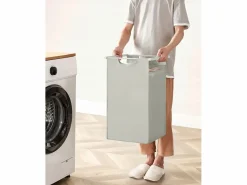 Cesta para ropa blanca Valora de 3 compartimentos con tapa de MDF estilo loft Blanco Hot