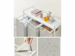 Cesta para ropa blanca Valora de 3 compartimentos con tapa de MDF estilo loft Blanco Hot