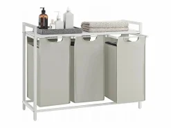 Cesta para ropa blanca Valora de 3 compartimentos con tapa de MDF estilo loft Blanco Hot