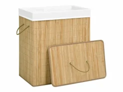 Cesta para ropa con 2 secciones de bambú 100 L^ Hot