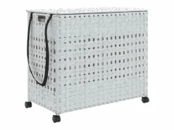 Cesta para ropa con ruedas blanca 66x35x60 cm resina tejida^ Outlet