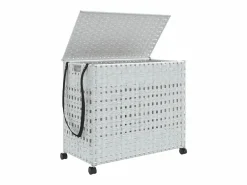Cesta para ropa con ruedas blanca 66x35x60 cm resina tejida^ Outlet