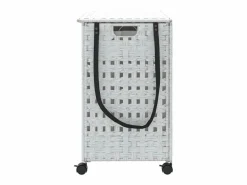 Cesta para ropa con ruedas blanca 66x35x60 cm resina tejida^ Outlet