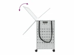 Cesta para ropa con ruedas blanca 66x35x60 cm resina tejida^ Outlet