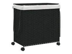 Cesto De Ropa|Cesta para ropa con ruedas negra 60x35x60,5 cm resina tejida