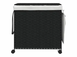 Cesto De Ropa|Cesta para ropa con ruedas negra 60x35x60,5 cm resina tejida