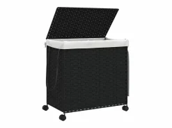 Cesto De Ropa|Cesta para ropa con ruedas negra 60x35x60,5 cm resina tejida