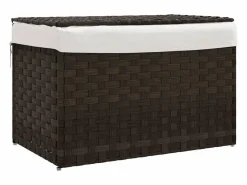 Cesto De Ropa|Cesta para ropa con tapa de resina tejida marrón oscuro