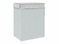 Cesta para ropa con tapa blanca 46x33x60 cm resina tejida Blanco Outlet