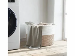 Cesta para ropa marrón y blanca Ø55x36 cm algodón Multicolor Clearance