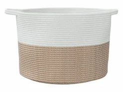 Cesta para ropa marrón y blanca Ø55x36 cm algodón Multicolor Clearance