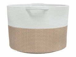 Cesta para ropa marrón y blanca Ø55x36 cm algodón Multicolor Clearance