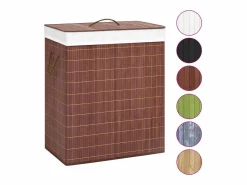 Cesta para ropa sucia con 2 compartimentos, bambú marrón, 100 L Marru00f3n Clearance