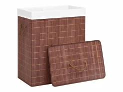 Cesta para ropa sucia con 2 compartimentos, bambú marrón, 100 L Marru00f3n Clearance
