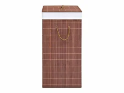 Cesta para ropa sucia con 2 compartimentos, bambú marrón, 100 L Marru00f3n Clearance