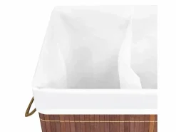 Cesta para ropa sucia con 2 compartimentos, bambú marrón, 100 L Marru00f3n Clearance