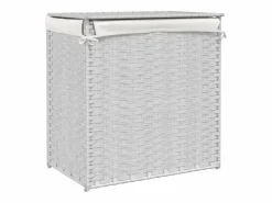 Cesta para ropa sucia con 2 compartimentos blanca 53x35x57 cm resina tejida^ Online