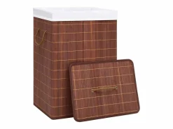 Cesta para ropa sucia con 2 compartimentos, bambú marrón, 72 L^ Hot