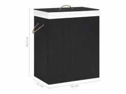 Cesta para ropa sucia de 2 secciones de bambú de 100 L Negro