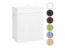 Cesta para ropa sucia de 2 secciones de bambú de 100 L Blanco Online