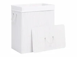 Cesta para ropa sucia de 2 secciones de bambú de 100 L Blanco Online