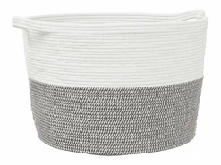 Cesto De Ropa|Cesta para ropa sucia gris y blanca Ø60x36 cm algodón