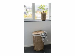 ebuy24 Cesto De Ropa|Cesto para la ropa sucia Pomal - Cesto para la ropa sucia, papel, marrón claro/blanco, ø42x56 cm