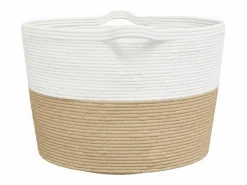 Cesto De Ropa|Cesto para ropa beige y blanco Ø60x36 cm algodón