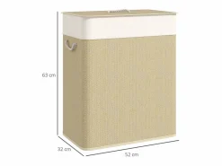 Cesto para ropa sucia Jodie 100L 2 cestas con tapa natural 63x52x32 cm^Homcom Discount
