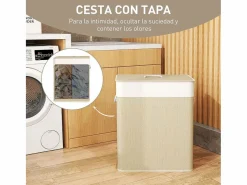 Cesto para ropa sucia Jodie 100L 2 cestas con tapa natural 63x52x32 cm^Homcom Discount