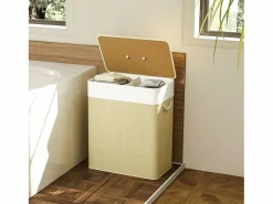 Cesto para ropa sucia Jodie 100L 2 cestas con tapa natural 63x52x32 cm^Homcom Discount