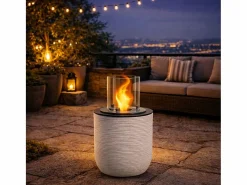Chimenea de bioetanol, brasero de jardín, de pie, para uso interior y exterior, RAFFAELLO Corda , d.35 x h.55 Beige New