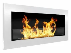 Chimenea de bioetanol de pared o empotrada Livorno White, L 90 x P 12 x H 40 con cristal Blanco New