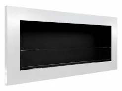 Chimenea de bioetanol de pared o empotrada Livorno White, L 90 x P 12 x H 40 con cristal Blanco New