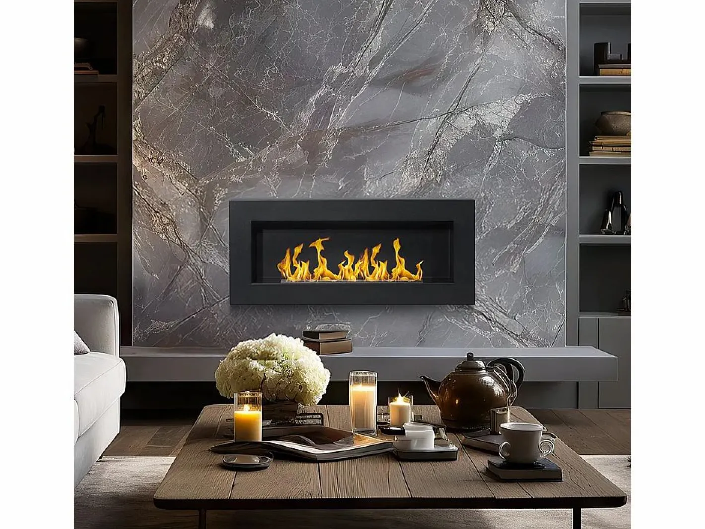 Chimenea|Chimenea|Chimenea de bioetanol de pared Siena Black (largo 90 x fondo 12 x alto 40 cm)